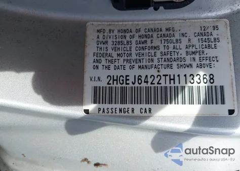 1996 Honda Civic Cx z USA, uszkodzony, nr VIN 2HGEJ6422TH113368